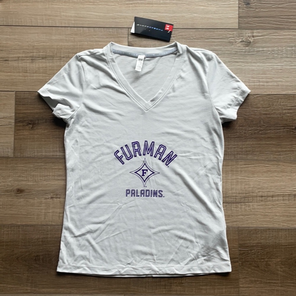 NWT Under Armour Furman Paladines V-Neck T-Shirt Threadborne Women’s XS